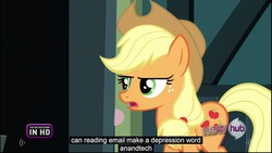 Size: 1920x1080 | Tagged: safe, screencap, applejack, g4, one bad apple, youtube caption