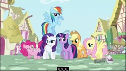 Size: 1920x1080 | Tagged: safe, screencap, applejack, fluttershy, pinkie pie, rainbow dash, rarity, twilight sparkle, g4, one bad apple, female, youtube caption