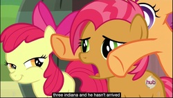 Size: 1920x1080 | Tagged: safe, screencap, apple bloom, babs seed, scootaloo, g4, one bad apple, rapeface, youtube caption