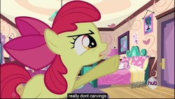 Size: 1920x1080 | Tagged: safe, edited screencap, screencap, apple bloom, sweetie belle, g4, one bad apple, caption, youtube caption