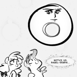 Size: 300x300 | Tagged: safe, artist:egophiliac, carrot cake, pound cake, slice of pony life, g4, bagel, monochrome, senpai, wat, yaranaika