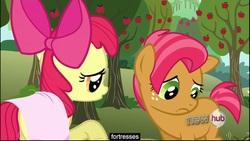 Size: 1920x1080 | Tagged: safe, screencap, apple bloom, babs seed, g4, one bad apple, youtube caption