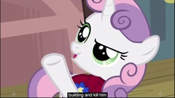 Size: 1920x1080 | Tagged: safe, edited screencap, screencap, sweetie belle, g4, my little pony: friendship is magic, one bad apple, caption, youtube caption