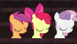 Size: 512x295 | Tagged: safe, screencap, apple bloom, scootaloo, sweetie belle, earth pony, pony, g4, one bad apple, animated, cutie mark crusaders, female, nope, perfect loop