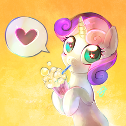 Size: 850x850 | Tagged: safe, artist:erinliona, sweetie belle, pony, g4, cute, diasweetes, female, milkshake, solo