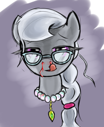 Size: 420x512 | Tagged: safe, artist:untiltheballoons, silver spoon, earth pony, pony, g4, blood, bust, female, glasses, nosebleed, portrait, solo