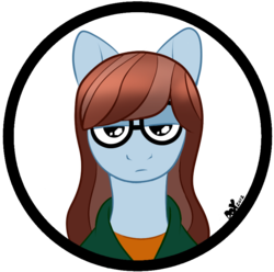 Size: 804x796 | Tagged: safe, artist:pandadox, crystal pony, earth pony, pony, bored, bust, clothes, daria, daria morgendorffer, female, glasses, lidded eyes, looking at you, mare, ponified, portrait, simple background, solo, transparent background