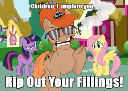 Size: 805x573 | Tagged: dead source, safe, artist:ladyvandalegribble, fluttershy, twilight sparkle, g4, 2012, crossover, dale gribble, description in comments, image macro, king of the hill, ponified, twilight sparkle is not amused, unamused