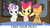 Size: 1360x768 | Tagged: safe, apple bloom, scootaloo, sweetie belle, g4, one bad apple, choice, drinking, drinking straw, eyes closed, lidded eyes, looking at you, milkshake, smiling, table