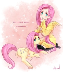 Size: 650x749 | Tagged: safe, artist:sontyou1992, fluttershy, human, g4, clothes, human ponidox, humanized, sweatershy, winged humanization