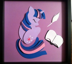 Size: 2160x1936 | Tagged: safe, artist:the-paper-pony, twilight sparkle, g4, book, cute, quill, shadowbox, sleeping, twiabetes