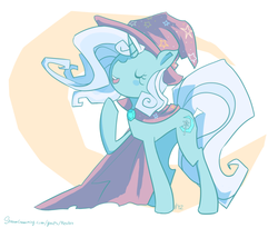 Size: 1027x844 | Tagged: safe, artist:rendoas, trixie, pony, unicorn, g4, crescent moon, cute, diatrixes, eyes closed, female, mare, moon, open mouth, solo