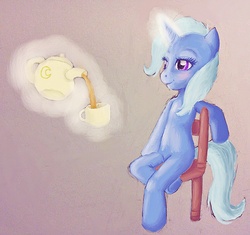 Size: 942x885 | Tagged: safe, artist:tiatheotaku, trixie, g4, chair, drink, sitting, tea