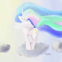 Size: 1200x1200 | Tagged: safe, artist:cheshiresdesires, princess celestia, alicorn, pony, g4, cloud, cloudy, eyes closed, female, smiling, solo