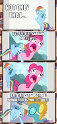 Size: 500x1090 | Tagged: safe, pinkie pie, rainbow dash, spitfire, g4, exploitable meme, faic, hub logo, meme, pinkie frogmouth, rainbow dash's slideshow