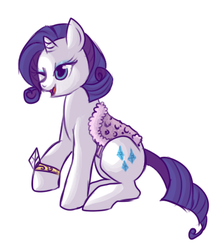 Size: 350x400 | Tagged: safe, artist:lulubell, rarity, pony, g4, bracelet, female, saddle, simple background, solo, white background, wink