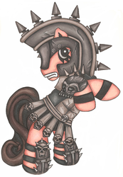 Size: 500x721 | Tagged: dead source, safe, artist:darkvi0let, earth pony, pony, g3, beefcake the mighty, gwar, ponified, rearing, simple background, traditional art, white background