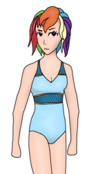 Size: 1067x1920 | Tagged: safe, rainbow dash, human, g4, clothes, humanized, one-piece swimsuit, swimsuit