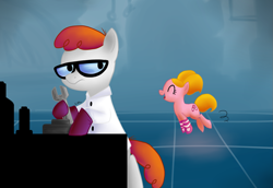 Size: 1131x778 | Tagged: safe, artist:theziminvader, dee dee, dexter, dexter's laboratory, glasses, ponified