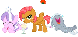 Size: 776x368 | Tagged: safe, babs seed, diamond tiara, silver spoon, pony, g4, one bad apple, animated, female, gif, glasses