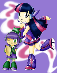 Size: 754x965 | Tagged: safe, artist:carol-aredesu, artist:carol-des-estrelas, spike, twilight sparkle, g4, humanized, vocaloid