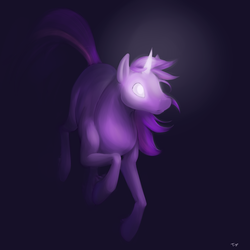 Size: 945x945 | Tagged: safe, artist:tigs, twilight sparkle, pony, unicorn, g4, dark background, detailed, glowing, glowing eyes, glowing horn, hoers, horn, simple background, solo, unicorn twilight
