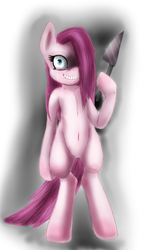 Size: 1467x2347 | Tagged: safe, artist:lamentedmusings, pinkie pie, earth pony, pony, g4, bipedal, crying, knife, pinkamena diane pie, solo