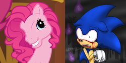 Size: 784x392 | Tagged: artist needed, source needed, safe, edit, edited screencap, screencap, pinkie pie, g3, g4, too many pinkie pies, clone, crossover, evil, g4 to g3, generation leap, male, meta, pinkie clone, pinkie's silly face, sonic the hedgehog, sonic the hedgehog (series)