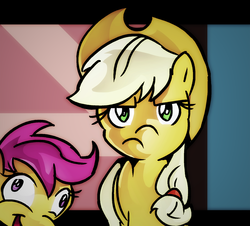 Size: 900x813 | Tagged: safe, artist:psyguy, applejack, scootaloo, g4, my little pony: friendship is magic, one bad apple, unamused