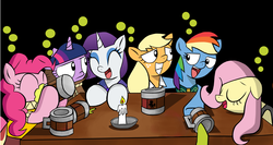 Size: 3000x1600 | Tagged: safe, artist:talonsofwater, applejack, chancellor puddinghead, clover the clever, commander hurricane, fluttershy, pinkie pie, princess platinum, private pansy, rainbow dash, rarity, smart cookie, twilight sparkle, g4, hearth's warming eve (episode), cider, happy, hearth's warming eve, mane six