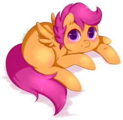 Size: 900x878 | Tagged: safe, artist:xeella, scootaloo, pegasus, pony, g4, cute, cutealoo, female, filly, foal, lying down, prone, simple background, solo, transparent background