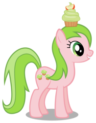 Size: 3957x5041 | Tagged: safe, artist:austiniousi, red gala, earth pony, pony, g4, absurd resolution, apple family member, cupcake, cupcake on head, female, grin, mare, shadow, side view, simple background, smiling, solo, transparent background, vector