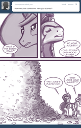 Size: 600x945 | Tagged: safe, artist:johnjoseco, princess celestia, alicorn, pony, ask princess molestia, princess molestia, g4, ask, comic, letter, love letters, meme, over 9000, royal guard, tumblr