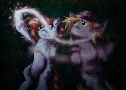 Size: 900x643 | Tagged: safe, artist:anonymousblazeh, oc, oc only, oc:acrylic hooves, oc:insanity, on back, shipping