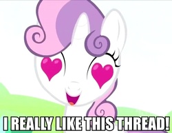 Size: 700x540 | Tagged: safe, edit, edited screencap, screencap, sweetie belle, g4, lesson zero, caption, cropped, heart eyes, i really like her mane, thread, wingding eyes