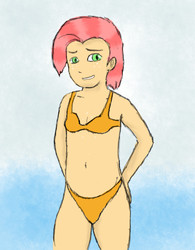 Size: 948x1213 | Tagged: safe, artist:zekromlover, babs seed, human, g4, beach, belly button, bikini, clothes, humanized, swimsuit