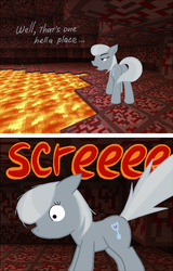 Size: 500x780 | Tagged: safe, artist:fantasyglow, silver spoon, earth pony, pony, g4, crossover, female, filly, foal, lava, lonely spoon, minecraft, nether (minecraft), screech, tumblr