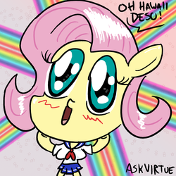 Size: 1000x1000 | Tagged: safe, artist:virtue, fluttershy, anthro, g4, 30 minute art challenge, hawaii desu, kawaii desu fail