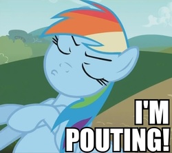 Size: 724x643 | Tagged: safe, edit, edited screencap, screencap, rainbow dash, pony, g4, my little pony: friendship is magic, the mysterious mare do well, caption, cropped, eyes closed, female, pouting, solo, yugioh abridged