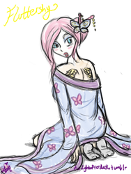 Size: 480x640 | Tagged: artist needed, safe, fluttershy, human, g4, 30 minute art challenge, humanized, kimono (clothing), winged humanization