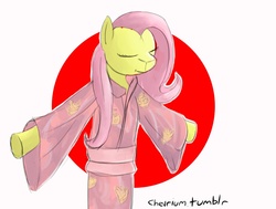 Size: 1280x970 | Tagged: safe, artist:chevrium, fluttershy, pony, g4, 30 minute art challenge, bipedal, female, kimono (clothing), solo