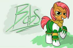 Size: 1280x853 | Tagged: safe, artist:dappercat-uk, babs seed, earth pony, pony, g4, crossover, dragon ranger, female, green ranger, kyouryuu sentai zyuranger, mighty morphin power rangers, parody, power rangers, super sentai