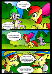 Size: 554x793 | Tagged: safe, artist:neoncabaret, apple bloom, flam, flim, spike, g4, apple bloom's tree, lollipop