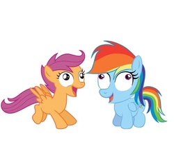 Size: 960x902 | Tagged: safe, rainbow dash, scootaloo, g4, one bad apple, derp, simple background, white background