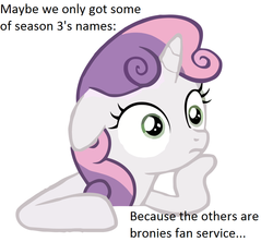 Size: 949x841 | Tagged: safe, bust, floppy ears, hoof on chin, meta, simple background, solo, text, thinking sweetie belle, white background