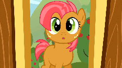 Size: 960x540 | Tagged: safe, screencap, babs seed, earth pony, pony, g4, one bad apple, adorababs, animated, apple tree, clubhouse, covering, cute, female, filly, solo, tail, tail covering, tree