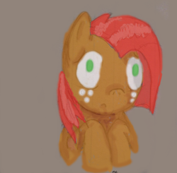 Size: 583x571 | Tagged: safe, artist:thelunastar14, babs seed, earth pony, pony, g4, bust, female, filly, freckles, frown, gray background, simple background, solo