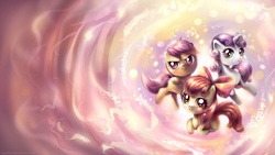 Size: 1920x1080 | Tagged: safe, artist:reirobin, apple bloom, scootaloo, sweetie belle, g4, cutie mark crusaders, wallpaper