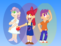 Size: 1024x768 | Tagged: safe, artist:todskey, apple bloom, scootaloo, sweetie belle, human, g4, humanized