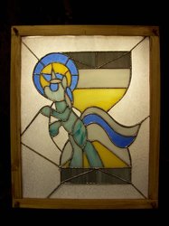 Size: 900x1201 | Tagged: safe, artist:fetchbeer, minuette, pony, unicorn, g4, hourglass, photo, stained glass
